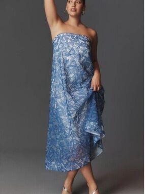 NWT Anthropologie Strapless Embroidered All-Over- Lace Midi Dress, S